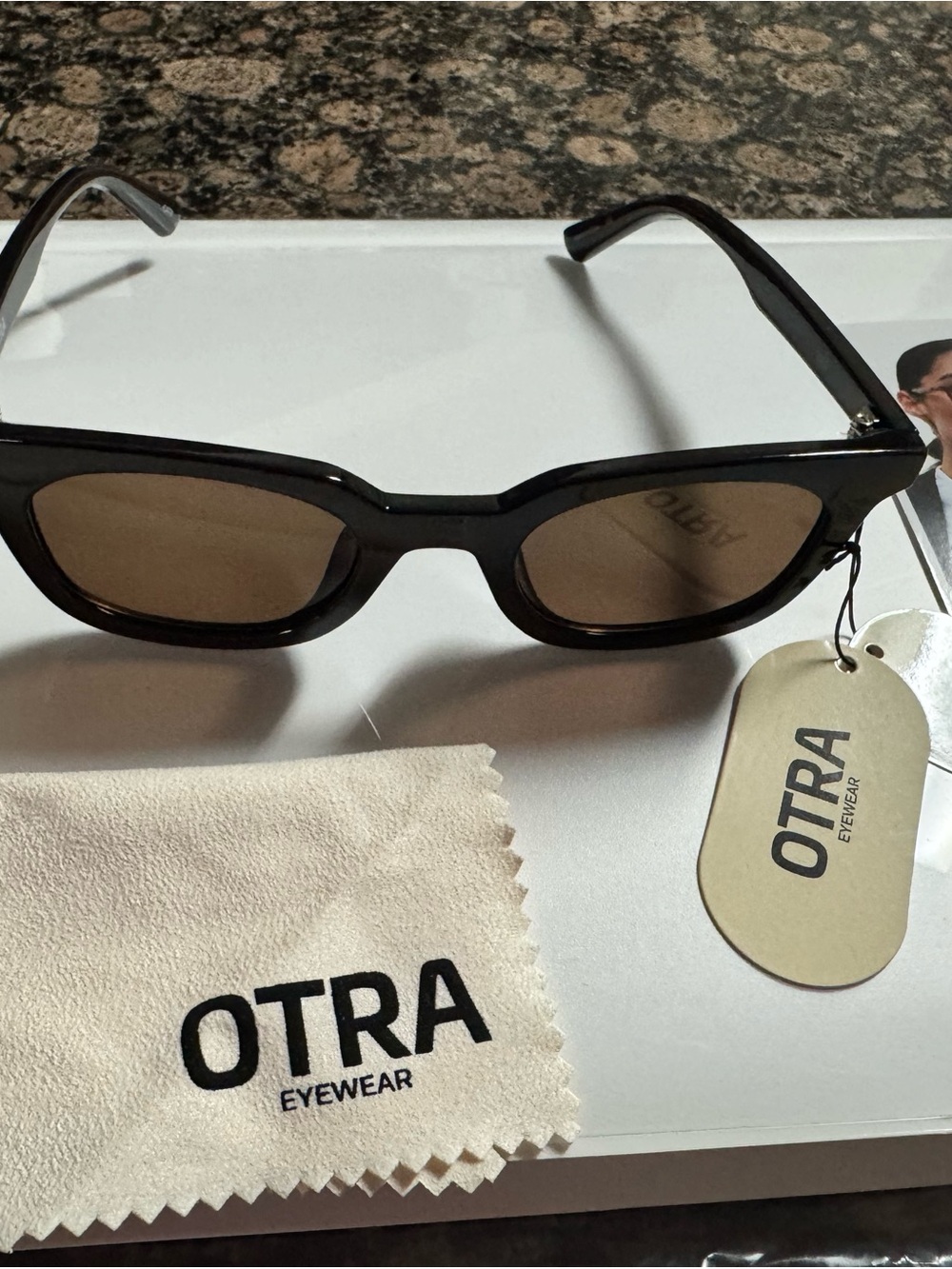 OTRA Black Rectangle Women's Sunglasses with Brown Lenses